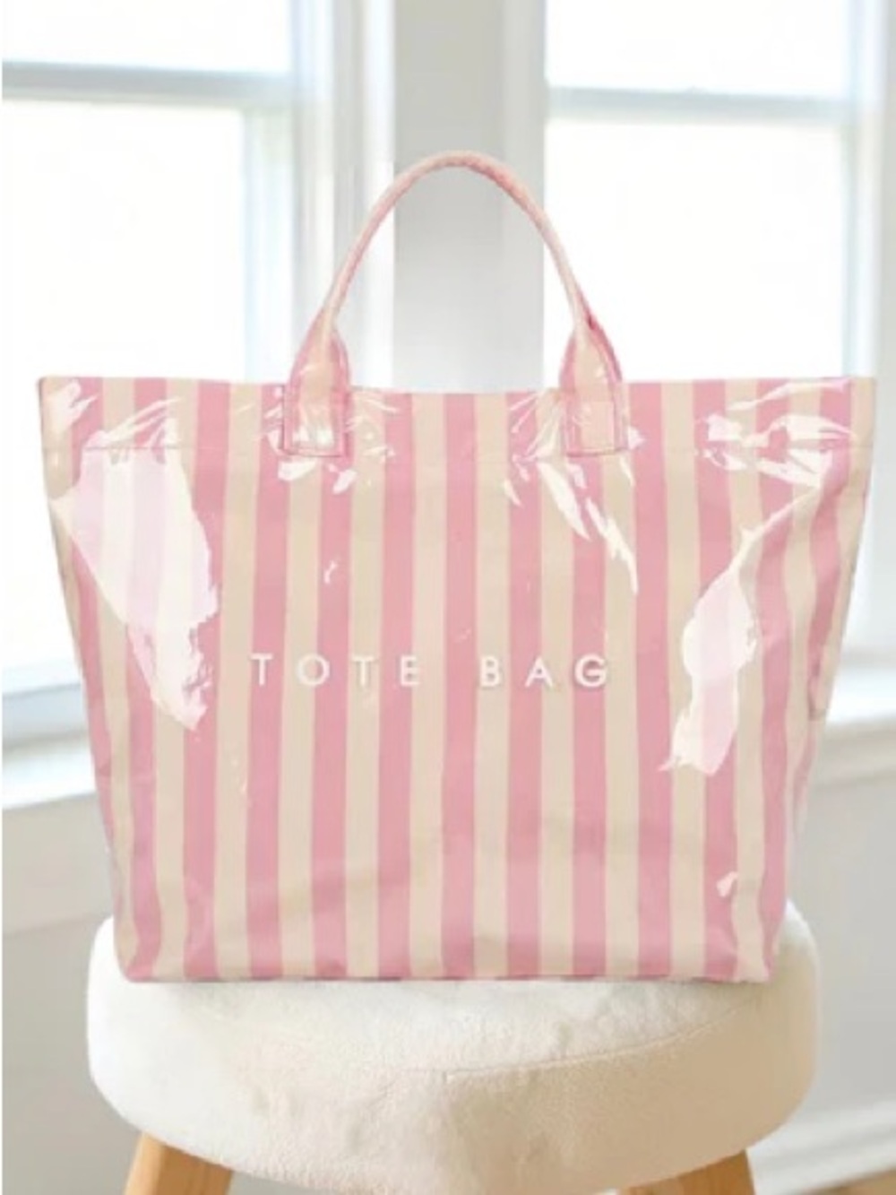 Striped Pink & Cream Tote Bag - TOTE BAG NWOT